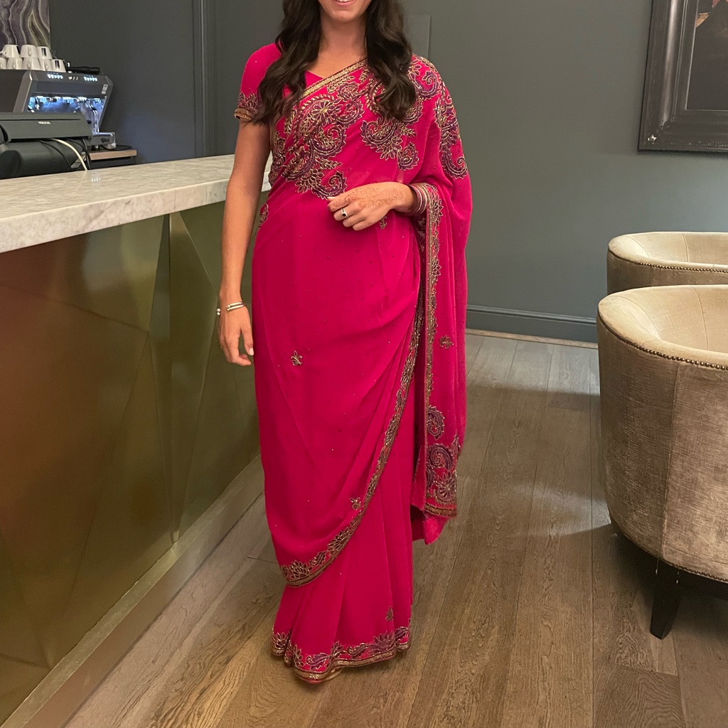 Beautiful Saree - Pink With Purple/Gold Details